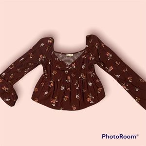 LA Hearts burgundy floral cropped peplum shirt